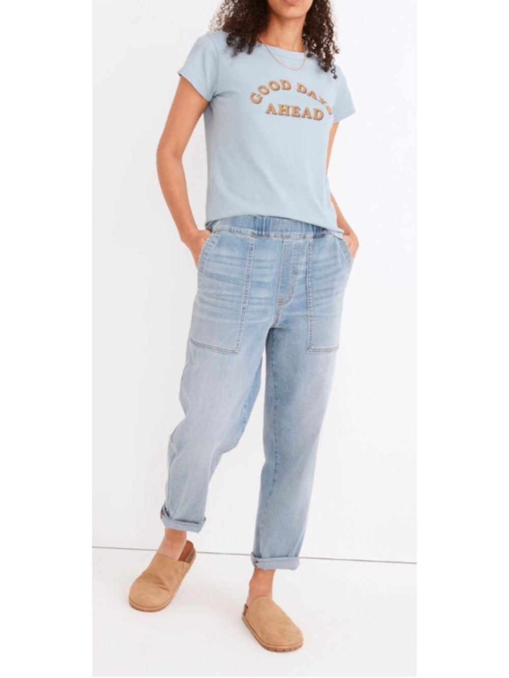Madewell Pull-On Relaxed Jeans in Lisford Wash Size 1X Patch Pockets